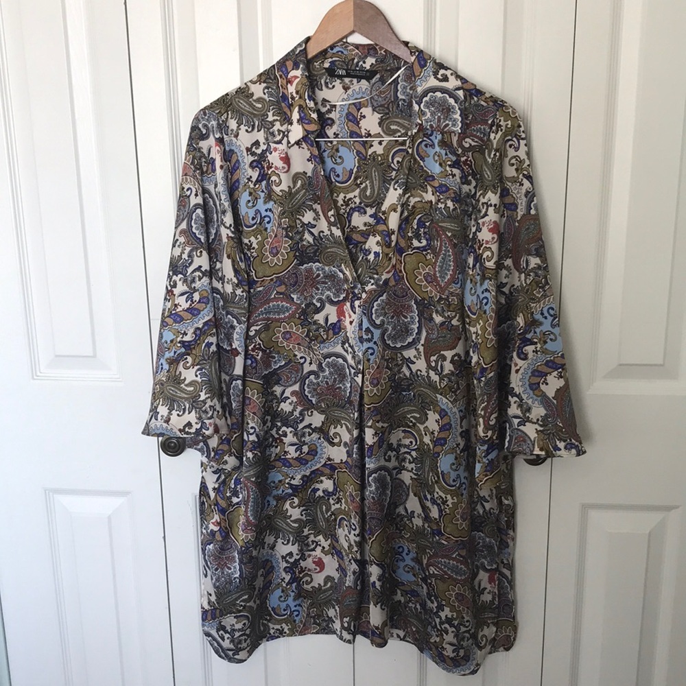 Zara Paisley Print Shirt Dress W/O Belt, XL